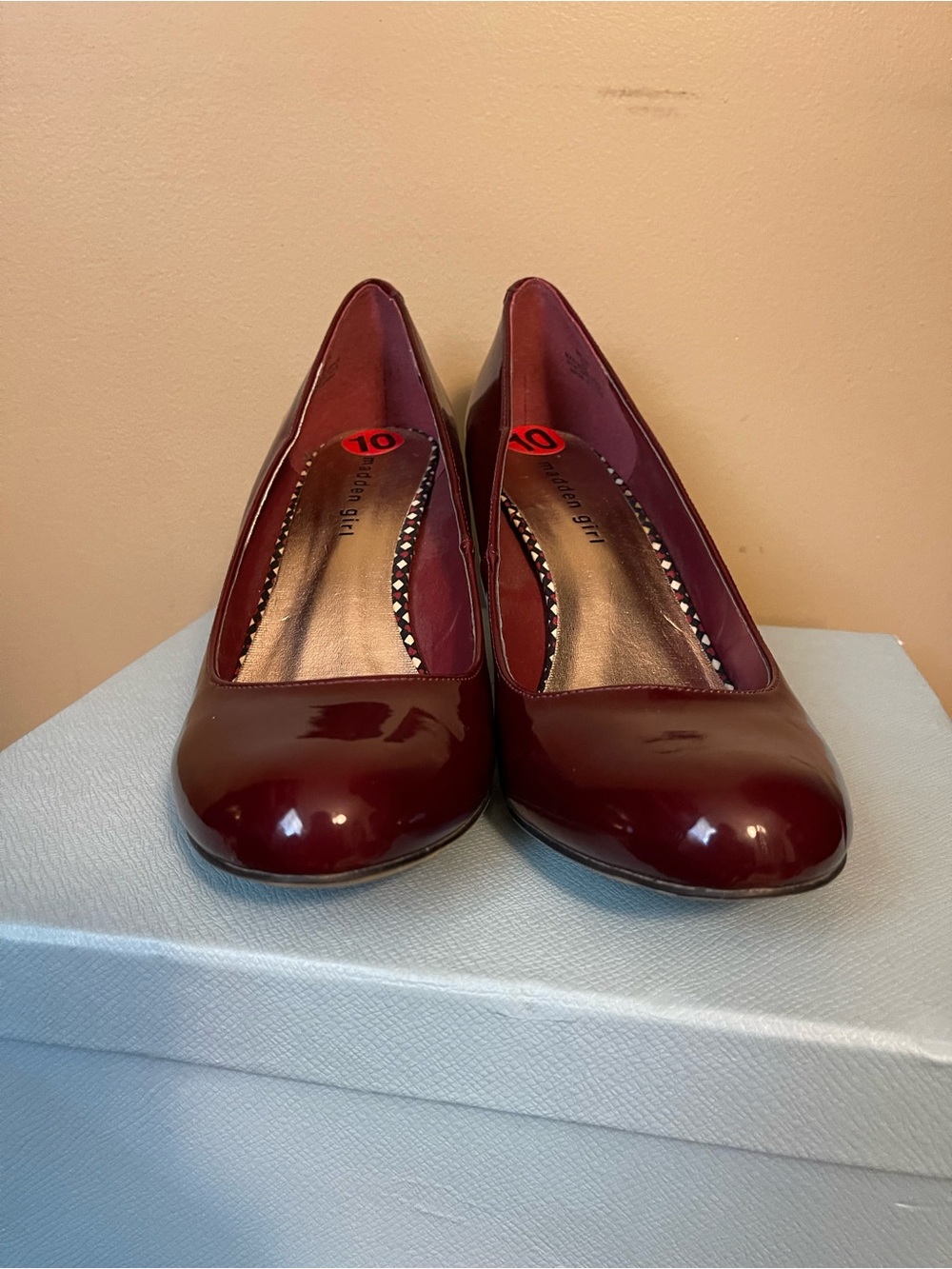 Madden Girl Patent Round-Toe Pumps in Burgundy